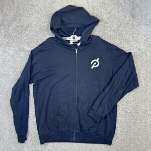 Peloton Full Zip Hoodie Mens Large Black Floral Back Graphic Logo Sweatshirt